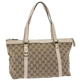Gucci-GUCCI GG Canvas Hand Bag Beige White 141470 Auth ac2077-Brown