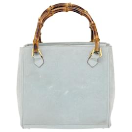 Gucci-GUCCI Bamboo Hand Bag Suede 2way Light Blue 000.122.0316 auth 49883-Blue