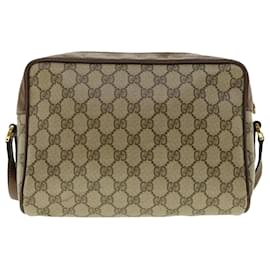 Gucci-GUCCI GG Canvas Web Sherry Line Shoulder Bag PVC Leather Beige Green Auth fm2201-Brown