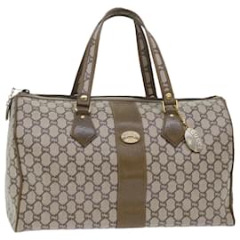Gucci-GUCCI PLUS GG Canvas Boston Bag PVC Leather Beige Auth 50510-Brown