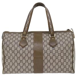 Gucci-GUCCI PLUS GG Canvas Boston Bag PVC Leather Beige Auth 50510-Brown