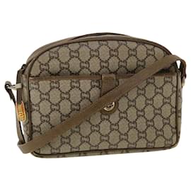 Gucci-GUCCI GG Plus Canvas Shoulder Bag PVC Leather Beige Auth ro556-Brown