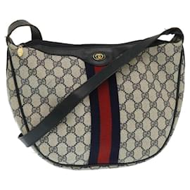 Gucci-GUCCI Sherry Line GG Canvas Shoulder Bag PVC Leather Navy Red Auth th2484-Blue