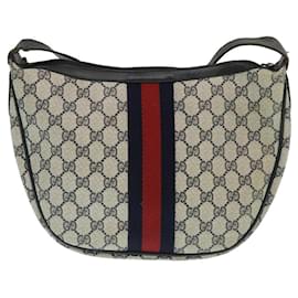 Gucci-GUCCI Sherry Line GG Canvas Shoulder Bag PVC Leather Navy Red Auth th2484-Blue