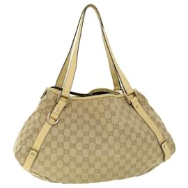 Gucci-GUCCI GG Canvas Einkaufstasche Leder Beige 130736 002122 Auth 50997-Braun