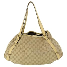 Gucci-GUCCI GG Canvas Tote Bag Leather Beige 130736 002122 auth 50997-Brown