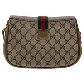 Gucci-GUCCI GG Canvas Web Sherry Line Shoulder Bag PVC Leather Beige Red Auth 49894-Brown