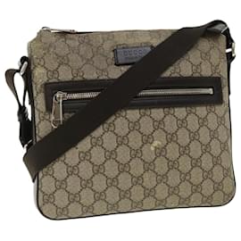 Gucci-GUCCI GG Canvas Shoulder Bag PVC Leather Beige Dark Brown 406410 Auth ki2534-Brown