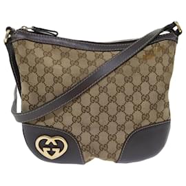 Gucci-GUCCI GG Canvas Shoulder Bag Beige 257072 Auth th3852-Brown