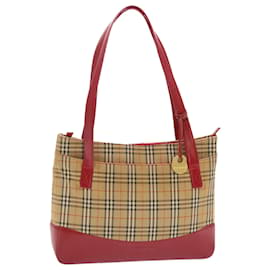 Burberry-BURBERRY Nova Check Shoulder Bag Canvas Beige Red Auth 50202-Brown