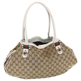 Gucci-GUCCI GG Canvas Web Sherry Line Shoulder Bag Beige Red Green 232971 Auth bs7254-Brown