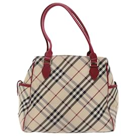 Burberry-BURBERRY Nova Check Blue Label Hand Bag Nylon Leather Beige Red Auth 50435-Brown
