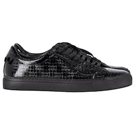 Givenchy-GIVENCHY 4G Embossed Urban Street Sneakers in Black Patent Leather-Black