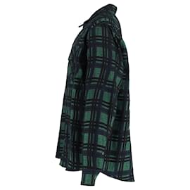 Off White-Off-White Arrow-Back Check Flannel Shirt in Green Cotton-Green