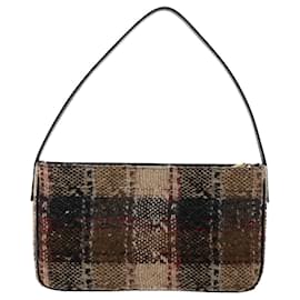Burberry-BURBERRY Nova Check Hand Bag Wool Beige Auth 49934-Brown