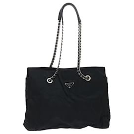 Prada-PRADA Chain Shoulder Bag Nylon Black Auth fm2603-Black