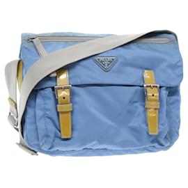 Prada-PRADA Shoulder Bag Nylon Light Blue Yellow Auth 50395-Blue