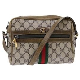Gucci-GUCCI GG Canvas Web Sherry Line Shoulder Bag Beige Red 39.001.4938 Auth yk8120b-Brown