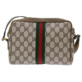 Gucci-GUCCI GG Canvas Web Sherry Line Shoulder Bag Beige Red 39.001.4938 Auth yk8120b-Brown