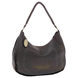Fendi-FENDI Celeria Shoulder Bag Leather 2way Dark Brown 8BR582 auth 50271-Brown