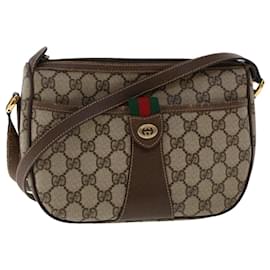 Gucci-GUCCI GG Canvas Web Sherry Line Shoulder Bag PVC Leather Beige Red Auth ep1332-Brown