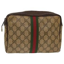 Gucci-GUCCI GG Canvas Web Sherry Line Handtasche Beige Rot 560143553 Auth th3861-Braun