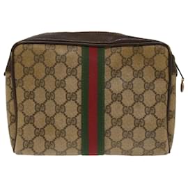 Gucci-GUCCI GG Canvas Web Sherry Line Clutch Bag Beige Red 560143553 Auth th3861-Brown