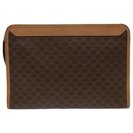 Céline-CELINE Pochette in tela macadam Pelle PVC Beige Marrone Auth bs7212-Marrone