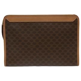 Céline-CELINE Macadam Canvas Clutch Bag PVC Leather Beige Brown Auth bs7212-Brown
