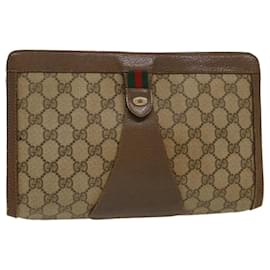 Gucci-GUCCI GG Canvas Web Sherry Line Clutch Bag Beige Red 8901033 Auth th3866-Brown