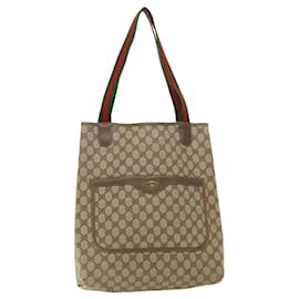 Gucci-GUCCI Web Sherry Line GG Canvas Tote Bag PVC Leather Beige Green Red Auth rd3959-Brown