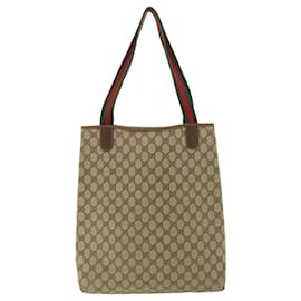 Gucci-GUCCI Web Sherry Line GG Canvas Tote Bag PVC Leather Beige Green Red Auth rd3959-Brown