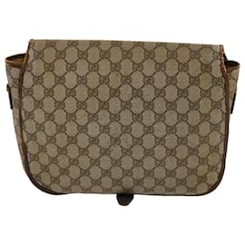 Gucci-GUCCI GG Canvas Web Sherry Line Shoulder Bag PVC Leather Beige Green Auth ti1142-Brown