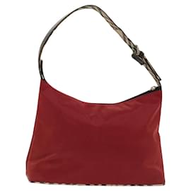 Burberry-BURBERRY Nova Check Blue Label Shoulder Bag Nylon Red Beige Auth ep1341-Red