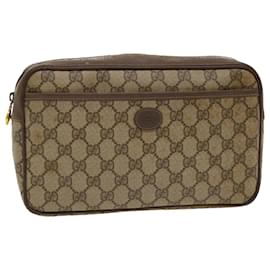 Gucci-GUCCI GG Canvas Clutch Bag PVC Leather Beige 156.01.044 Auth ro882-Brown