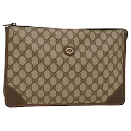 Gucci-GUCCI GG Canvas Clutch Bag PVC Leather Beige 97.01.029 Auth yk8180-Brown