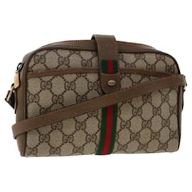 Gucci-GUCCI GG Canvas Web Sherry Line Shoulder Bag Beige Red 89.02.055 Auth yk8060-Brown
