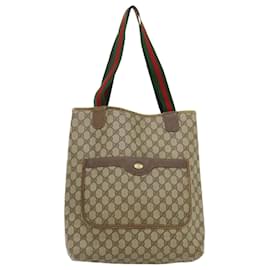 Gucci-GUCCI Web Sherry Line GG Canvas Tote Bag Red Green Brown Auth th2640-Red