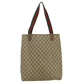 Gucci-GUCCI Web Sherry Line GG Canvas Tote Bag Red Green Brown Auth th2640-Red