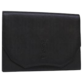 Yves Saint Laurent-SAINT LAURENT Clutch Bag Leather Black Auth am4881-Black