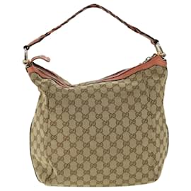 Gucci-GUCCI GG Canvas Bamboo Shoulder Bag Leather Beige Pink 257090 002058 auth 50998-Brown