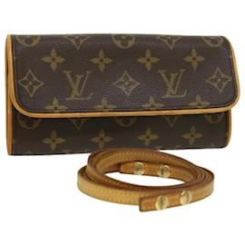 Louis Vuitton-LOUIS VUITTON Monogram Pochette Twin PM Shoulder Bag M51854 LV Auth hs1456-Brown