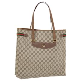 Gucci-GUCCI GG Canvas Web Sherry Line Tote Bag PVC Leather Beige Red Green Auth 50177-Brown