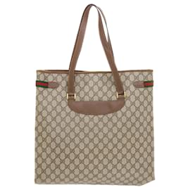 Gucci-GUCCI GG Canvas Web Sherry Line Tote Bag PVC Leather Beige Red Green Auth 50177-Brown