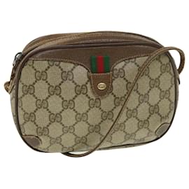 Gucci-GUCCI GG Canvas Web Sherry Line Shoulder Bag PVC Leather Beige Green Auth ki2800-Brown