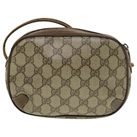 Gucci-GUCCI GG Canvas Web Sherry Line Shoulder Bag PVC Leather Beige Green Auth ki2800-Brown