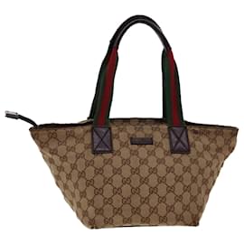 Gucci-GUCCI GG Canvas Web Sherry Line Tote Bag Beige Red Green 131228 Auth rd4865-Brown