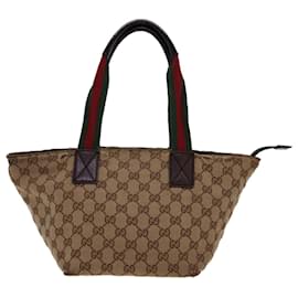 Gucci-GUCCI GG Canvas Web Sherry Line Tote Bag Beige Red Green 131228 Auth rd4865-Brown