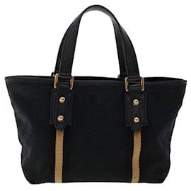Gucci-GUCCI GG Canvas Sherry Line Hand Bag Black White 139261 auth 50162-Black