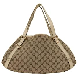 Gucci-GUCCI GG Canvas Abbey Tote Bag Leather Beige 130736 Auth ki3249-Brown